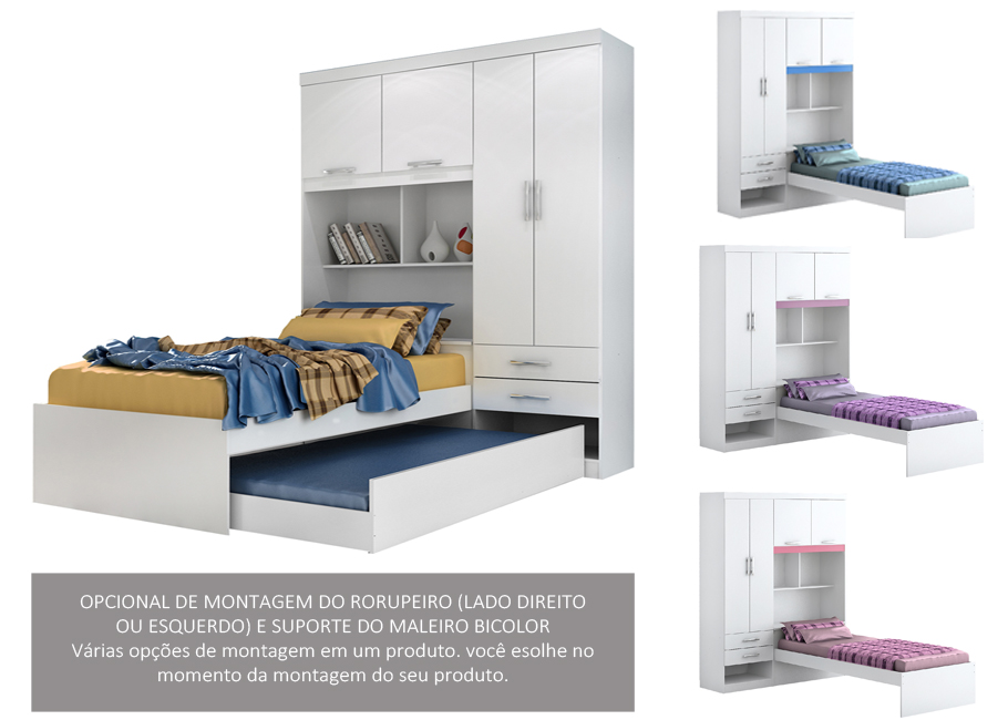 MILENA C-CAMA AUX -BRANCO-ROSA-AZUL-LILAS